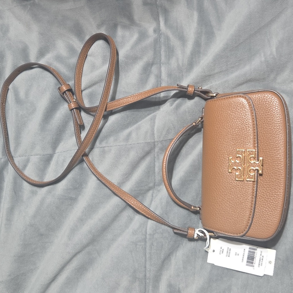 Tory Burch Britten Brown Pebbled leather Mini Bag Crossbody